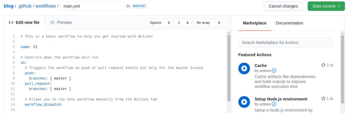 Github Actions online Editor