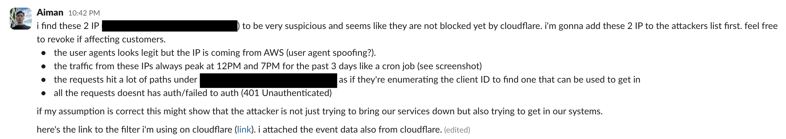 Slack message